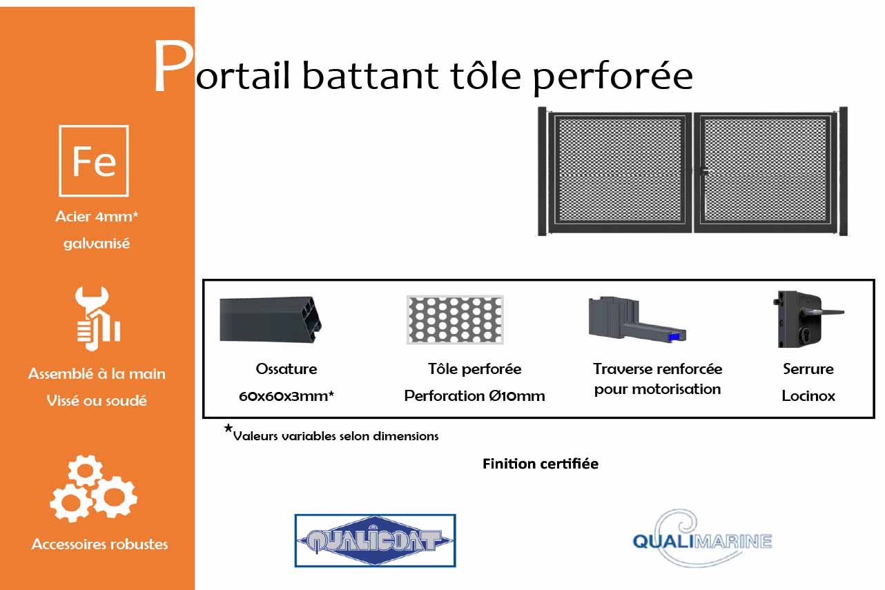 METAL GARDEN portail battant tôle perforée 4000x1750 mm