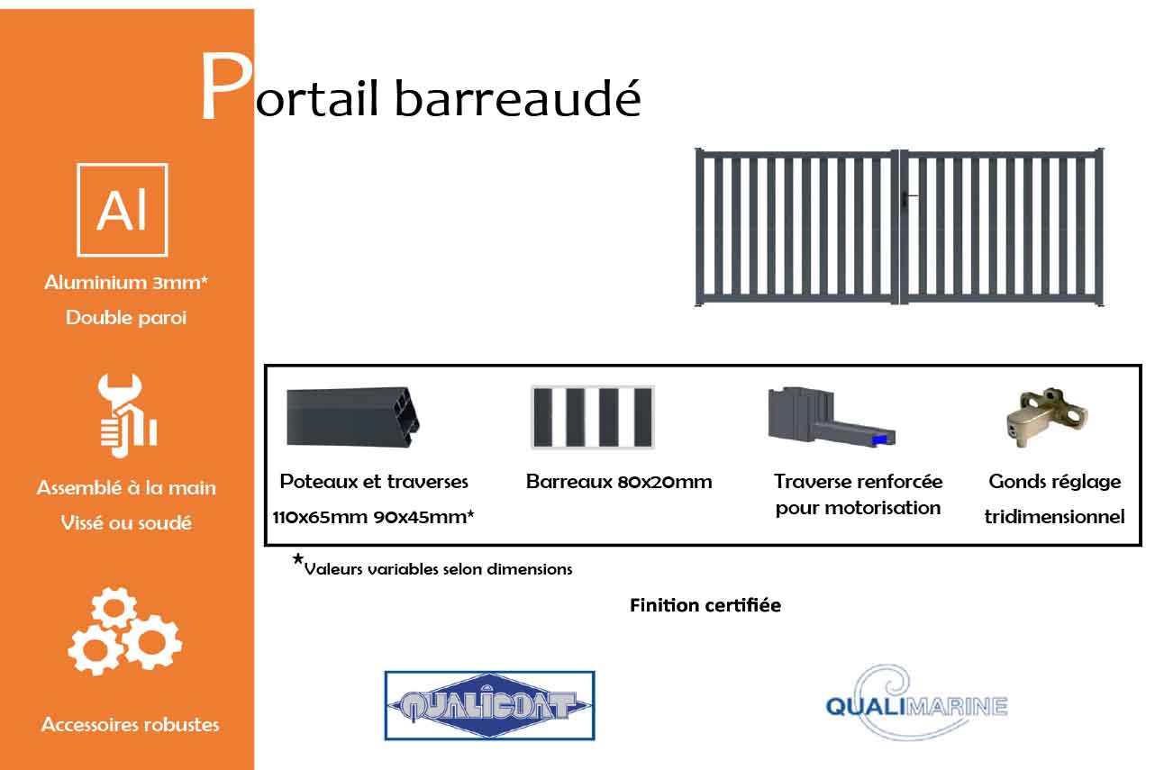 METAL GARDEN Portail battant barreaudé alu 3500 mm ajouré