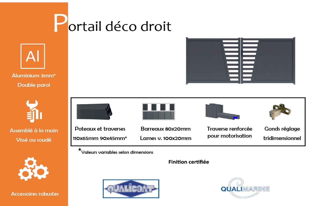METAL GARDEN Portail battant déco droit portail alu 3500 mm