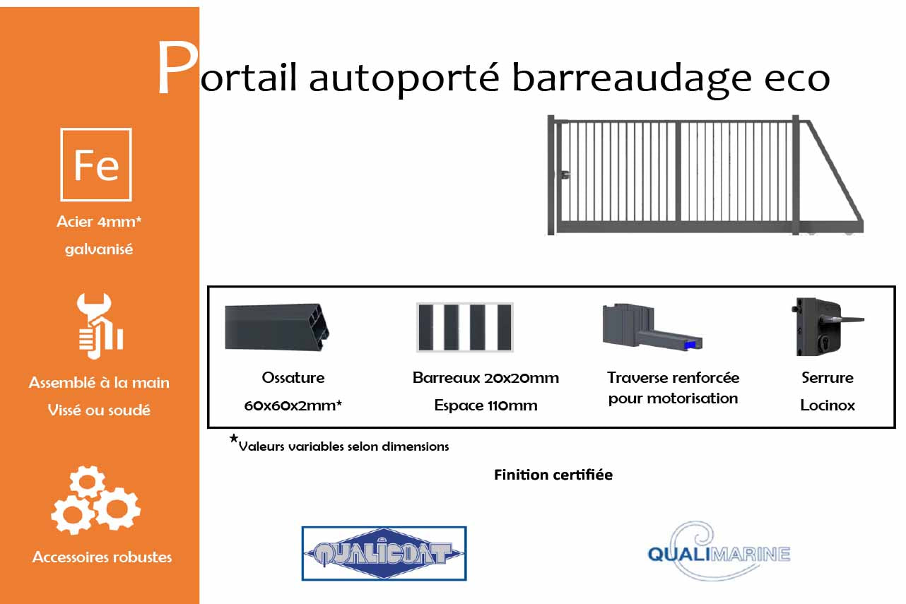 METAL GARDEN Portails Autoportés Acier portail barreaudé éco 4000 mm