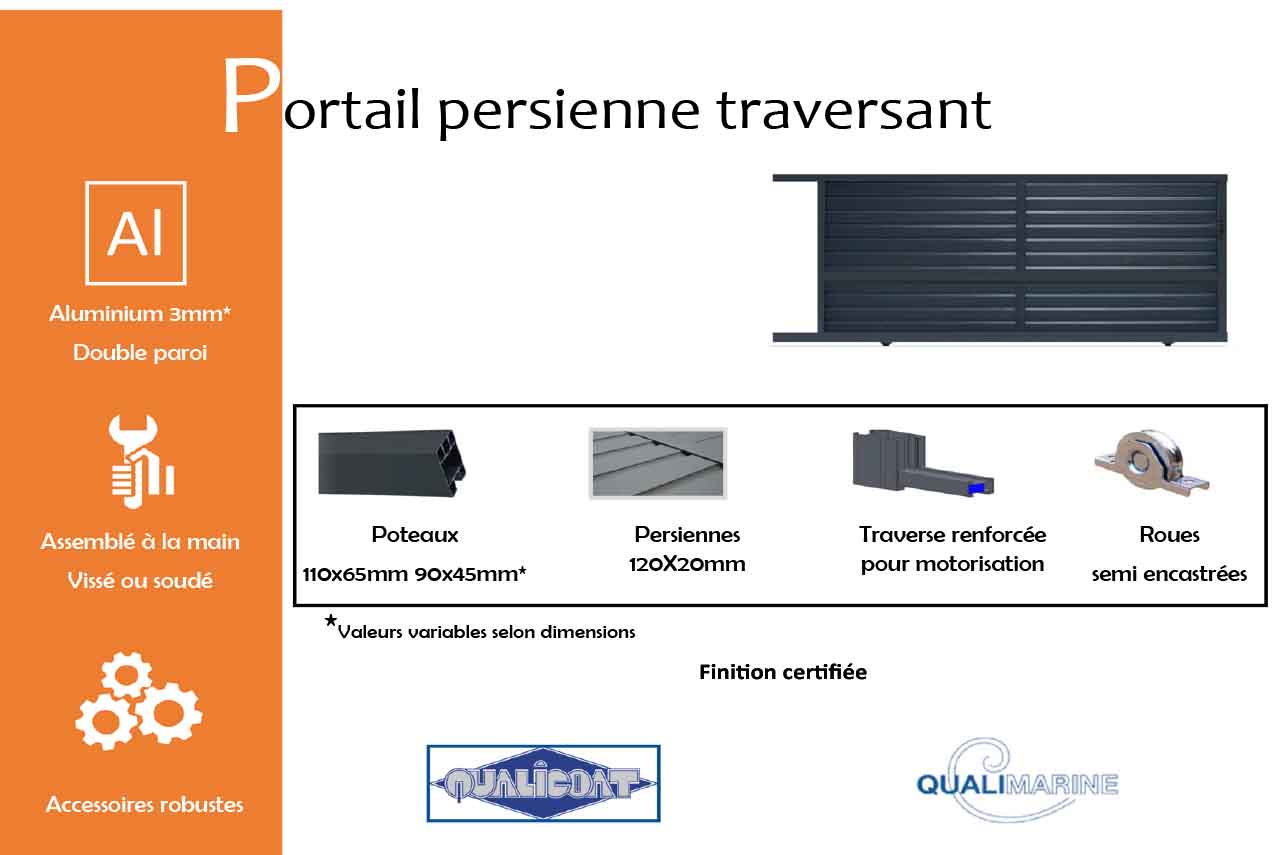 METAL GARDEN portail coulissant persienne alu 3500x1600 mm