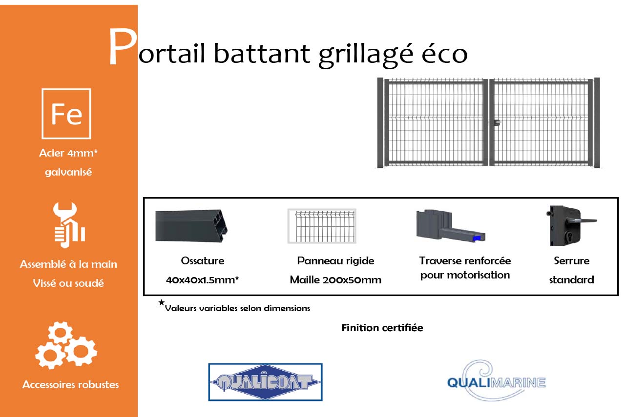 Metal Garden Eco portail battant acier grillagé 3000x1750 mm