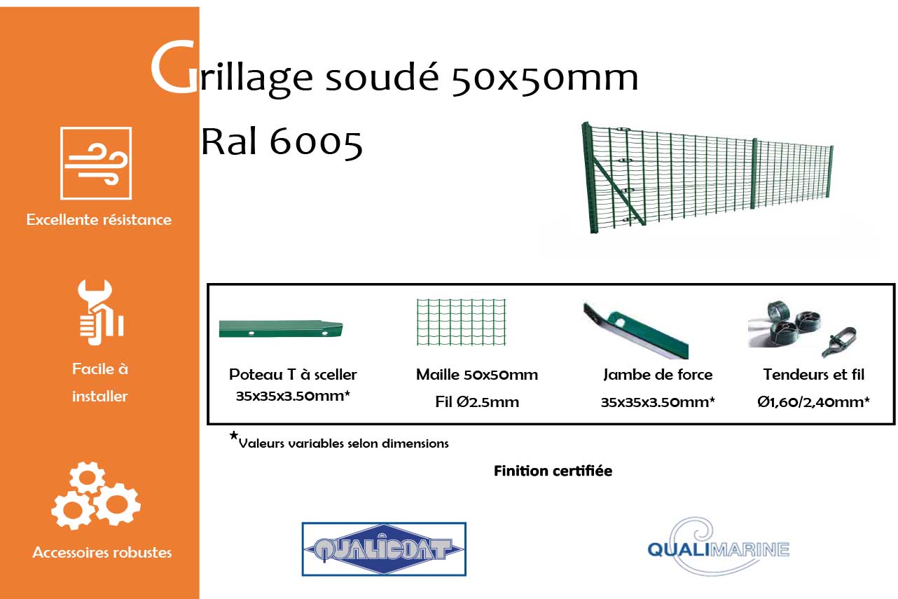 METAL GARDEN Grillages souples grillage soudé 50x50 vert 1500 mm