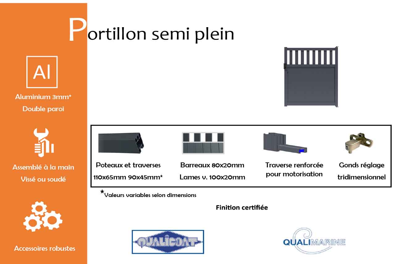 METAL GARDEN Portillons Aluminium portillon semi-plein 1000x1700