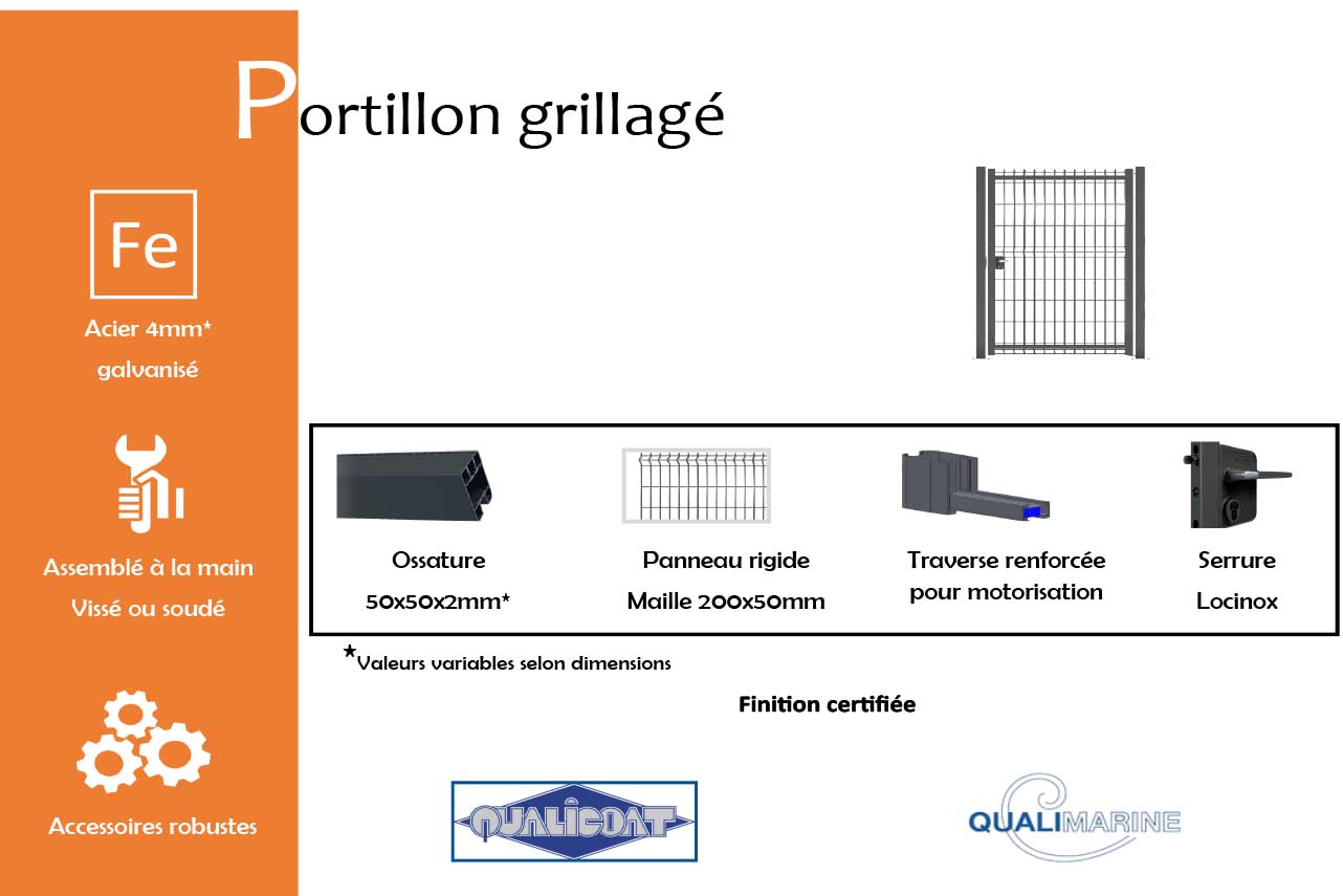 METAL GARDEN Portillon grillagé portillon acier 1000 mm galvanisé
