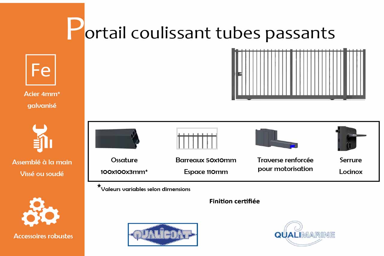 METAL GARDEN Portail coulissant tubes passants acier 3000 mm