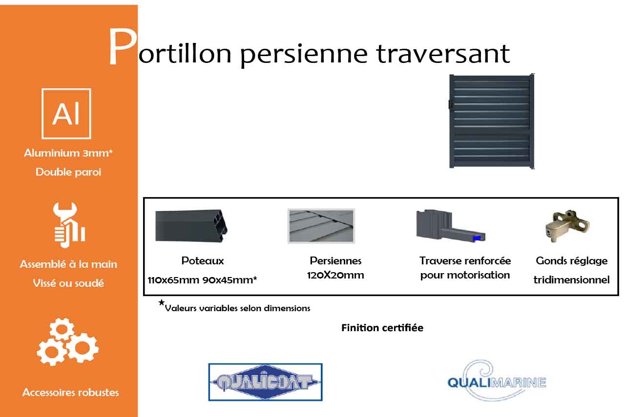 METAL GARDEN Portillons Aluminium portillon persienne 1000x1500 mm alu