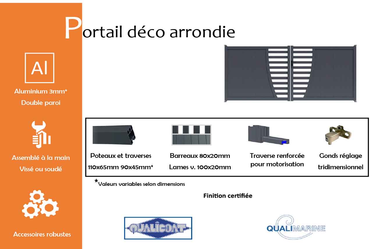 METAL GARDEN Déco Arrondie portail battant alu 3000 mm occultant