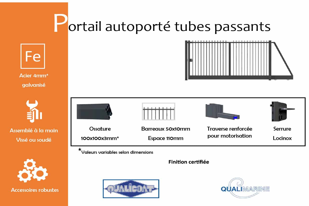 METAL GARDEN Portails Autoportés Acier tubes passants portail 5000 mm