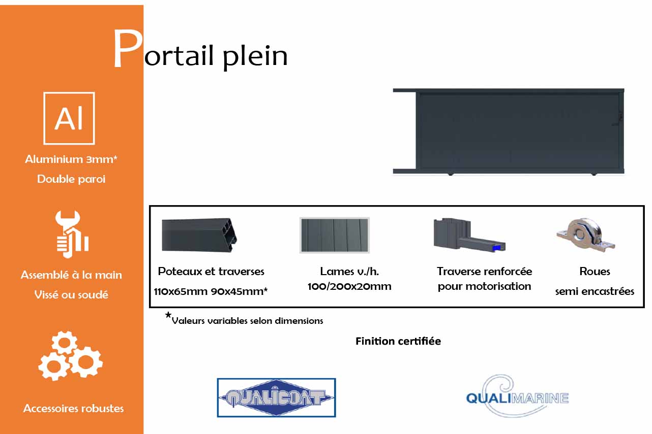 METAL GARDEN Coulissants Aluminium plein portail 3500x1600