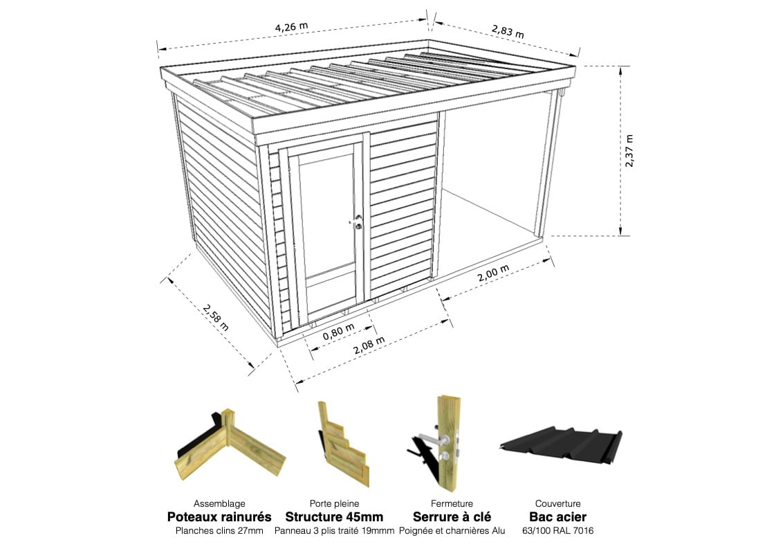 Abri Français Origine Cabanon abri de jardin 12,4 m²