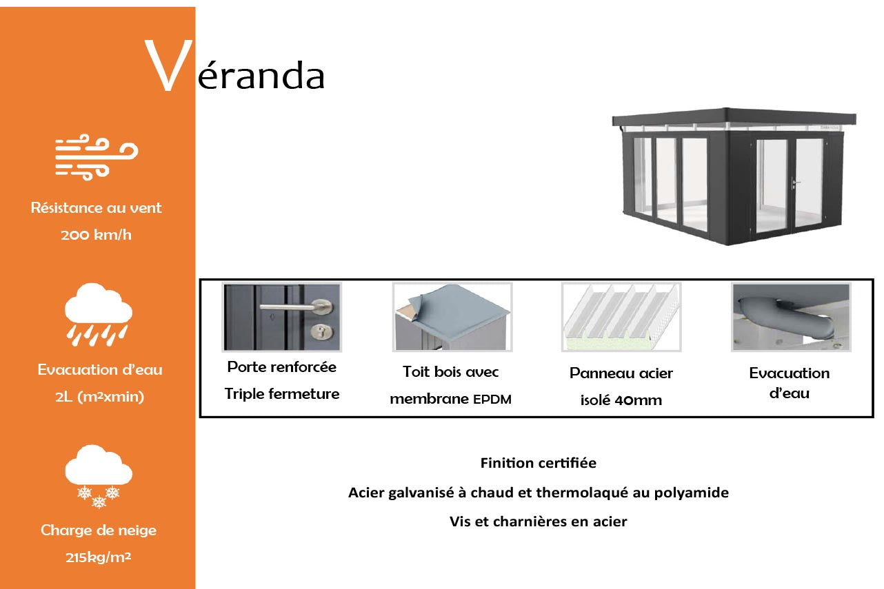 METAL GARDEN Véranda abri véranda verre acier 330 cm vitrée