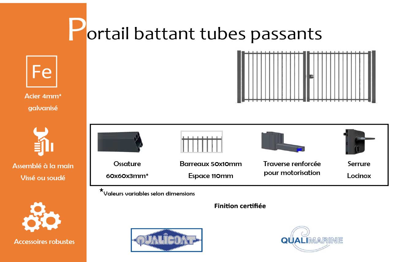 METAL GARDEN Portail battant tubes passants acier 4000 mm