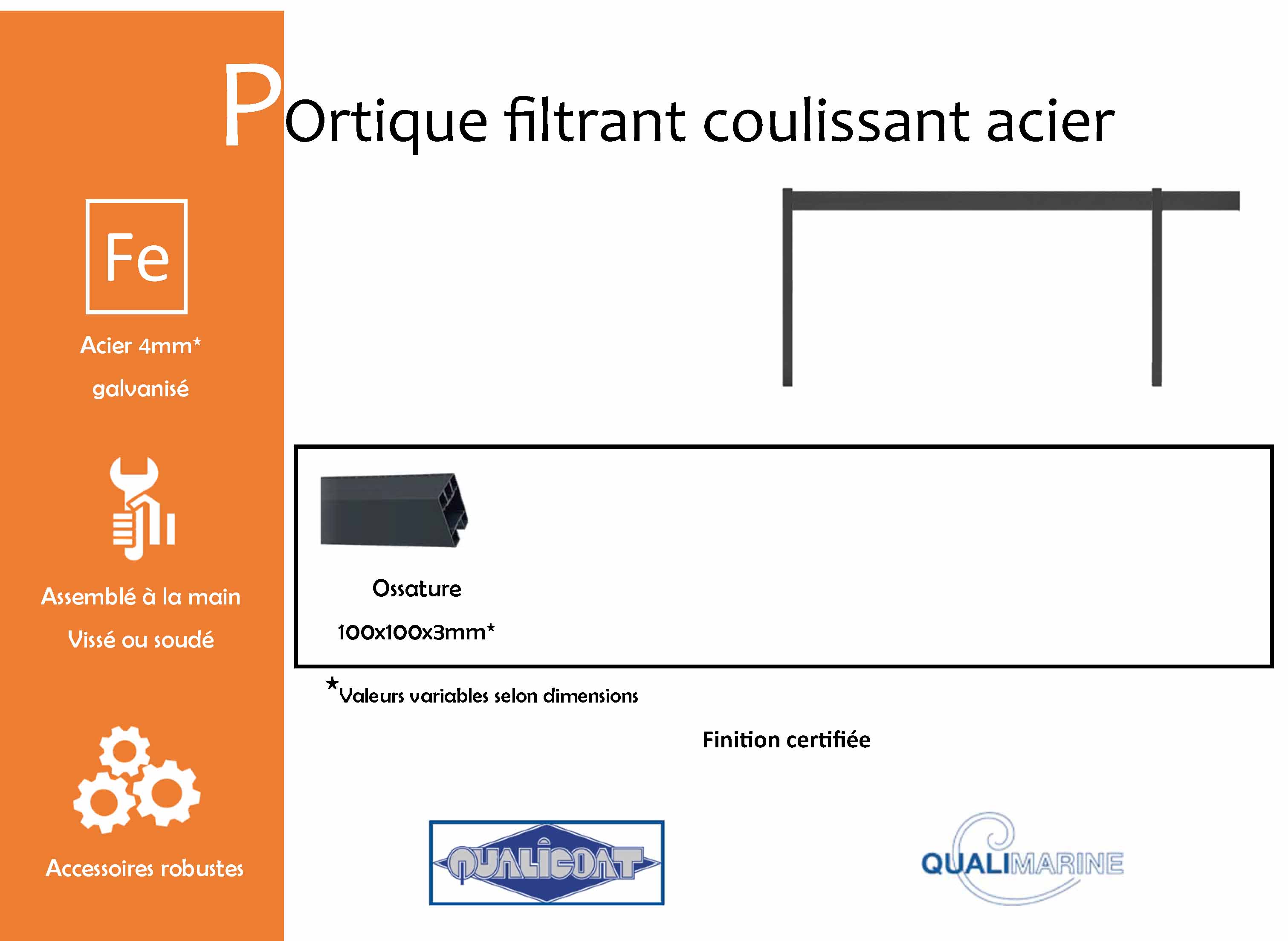 METAL GARDEN Portails Coulissants Portique filtrant 5000 mm acier