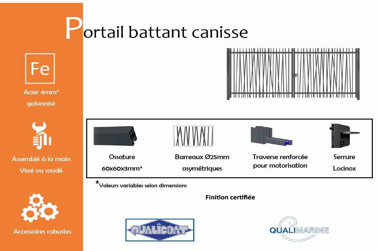 METAL GARDEN Portails Battants Acier canisse portail 2000 mm barreaux