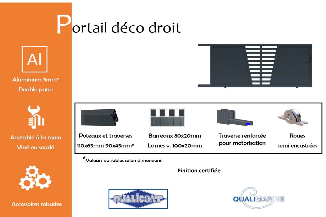 METAL GARDEN Déco Droit portail coulissant alu 3500 mm
