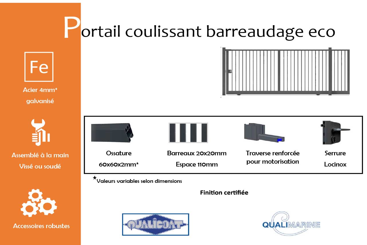 METAL GARDEN Portails Coulissants Acier barreaudage éco 4000 mm