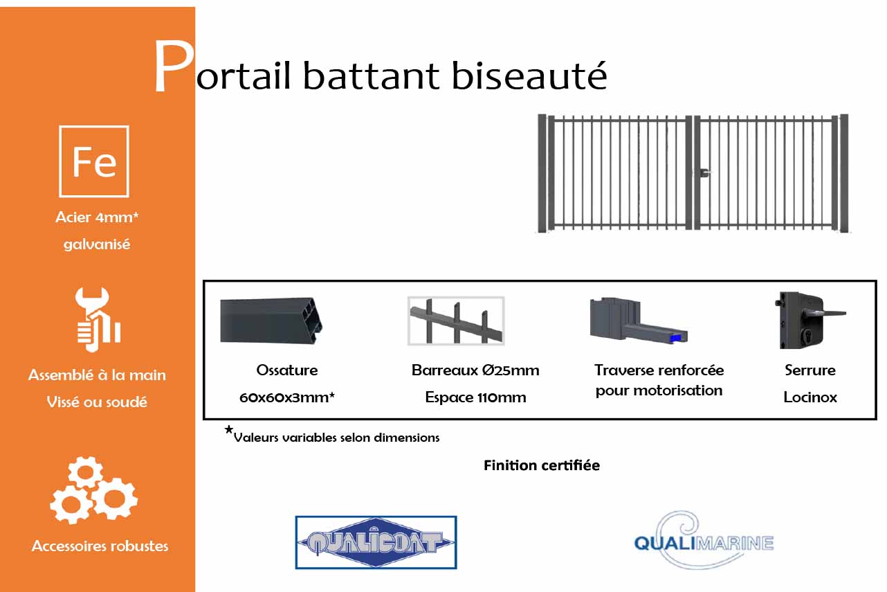 METAL GARDEN portail battant biseauté acier 4000x1750 mm pro