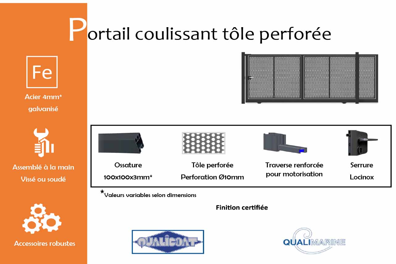 METAL GARDEN Acier portail coulissant tôle perforée 6000 mm