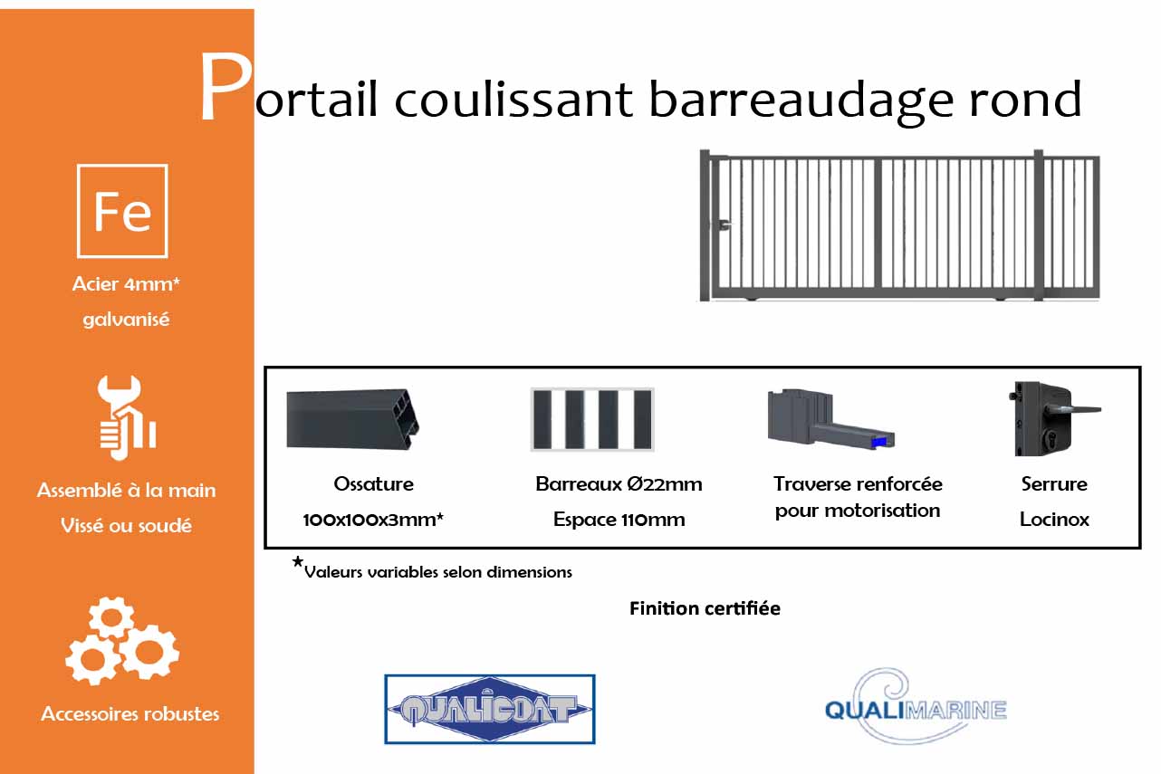 METAL GARDEN Barreaudage Rond portail coulissant 3000x1200