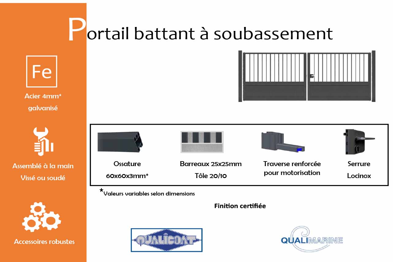 Metal Garden Battants Acier portail battant 3000x1500 soubassement