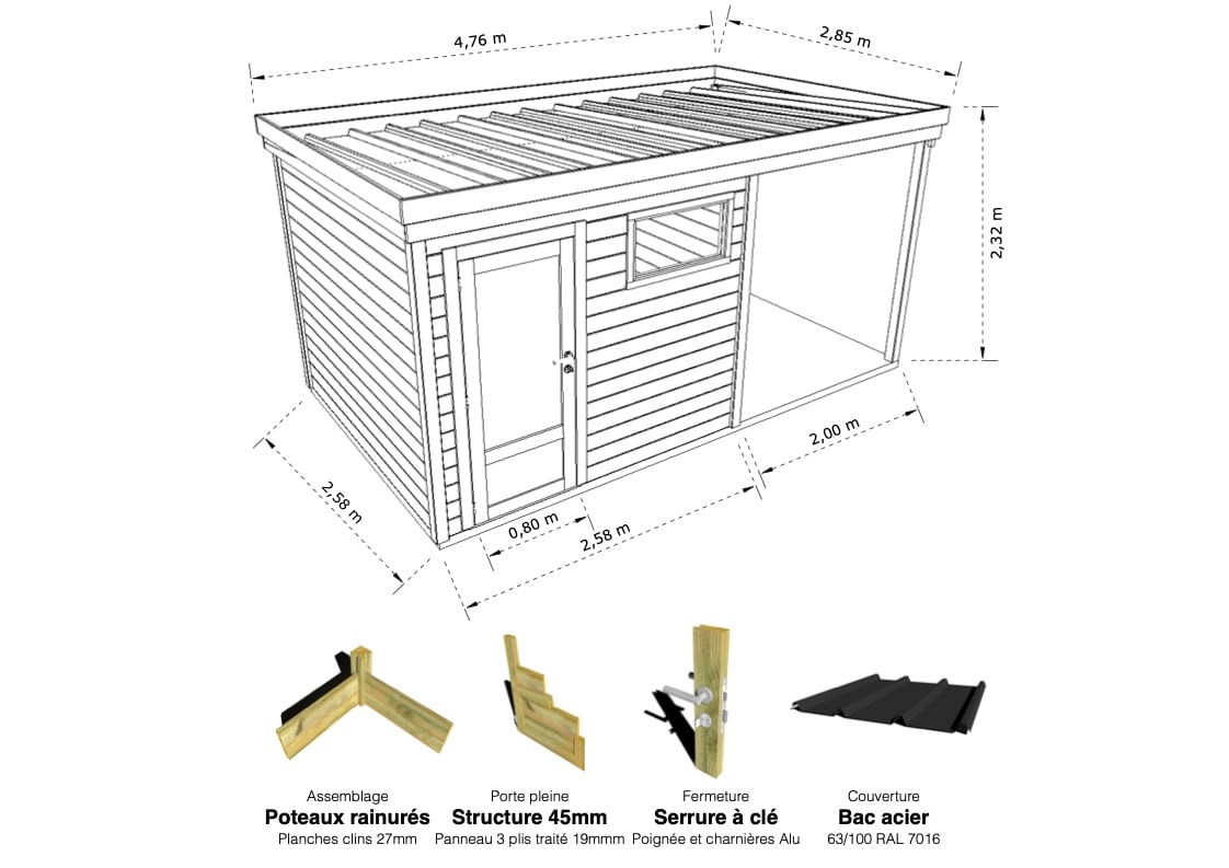Abri Français Gamme Origine Rangement 13,9m2 abri jardin bois