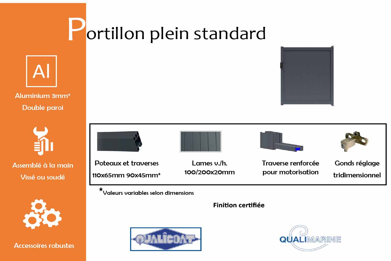 METAL GARDEN Standard Plein portillon alu 1000 mm occultant