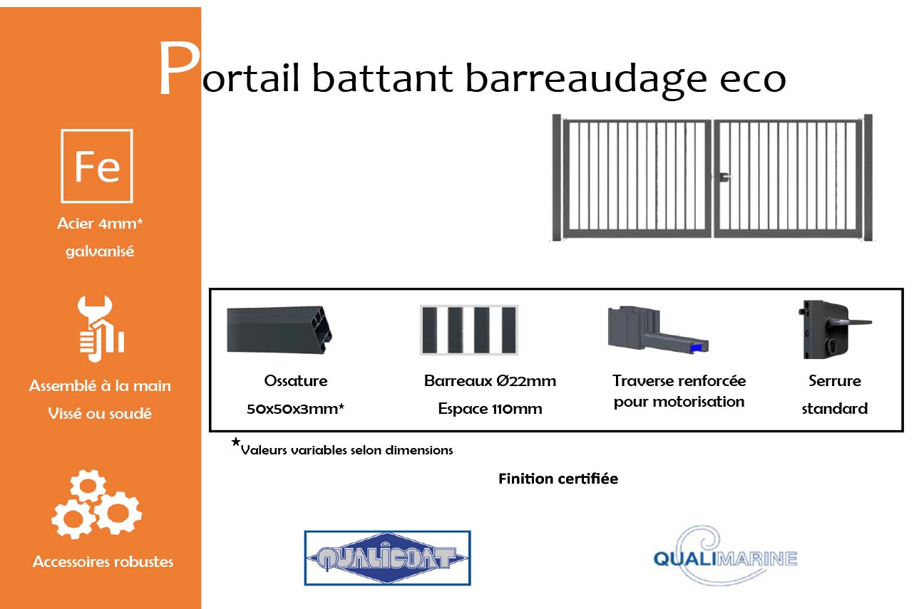 METAL GARDEN Portails Battants Acier eco portail battant barreaudé