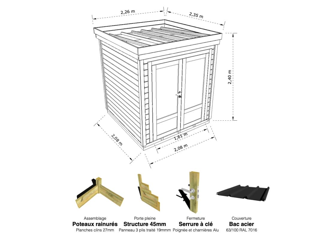 Abri Français Origine Local spa abri 4 m² porte double